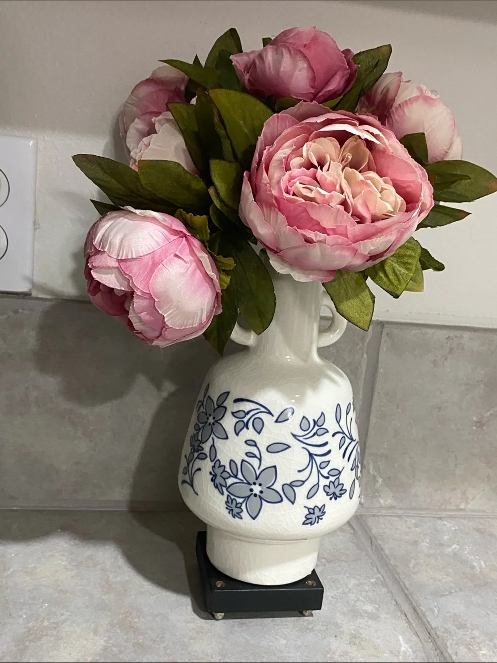 Faux Peony Bouquet Pink and White